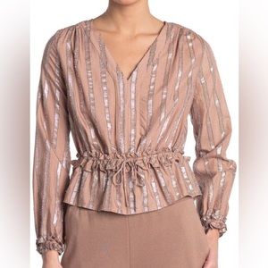 METALLIC STRIPE LONG SLEEVE BLOUSE